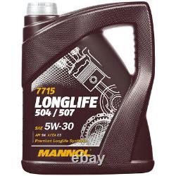 Bosch Inspection Set 6L mannol 5W-30 Longlife pour VW Touran 1.6 FSI Golf Plus
